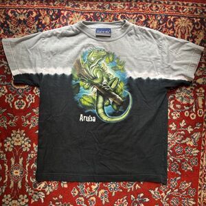 Kid U Not Vintage Youth Tie Dye Aruba Iguana T-Shirt Blue Size Large